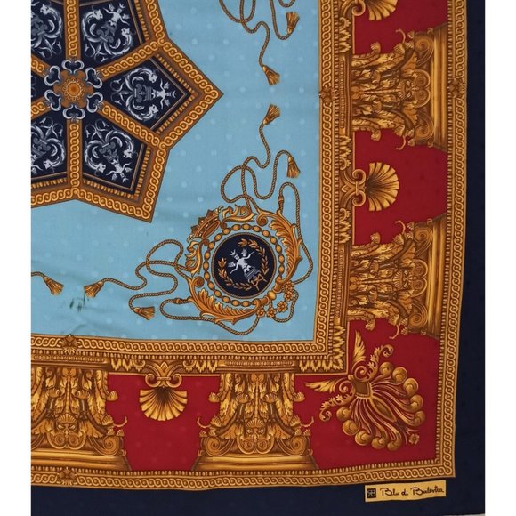 BLU DI BALESTRA Blue Royal Silk Scarf ITALY 34.5"/ 34.5” EC - Picture 6 of 10